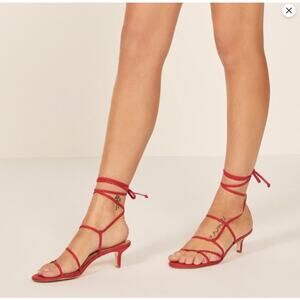 Reformation Porto Red Tie Ankle Strappy Sandal Kitten Heel 7.5